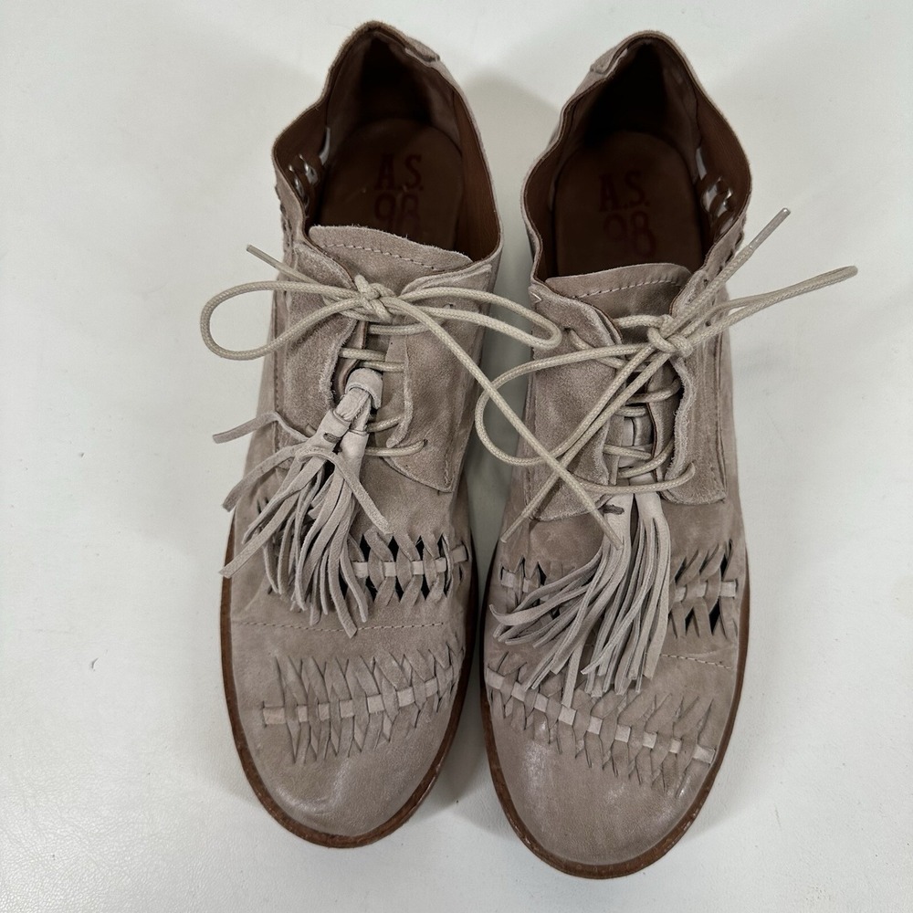 A.S.98 ZURI gray tan leather shoes Size 41 Tassel Lace Up AS 98 - Picture 3 of 10
